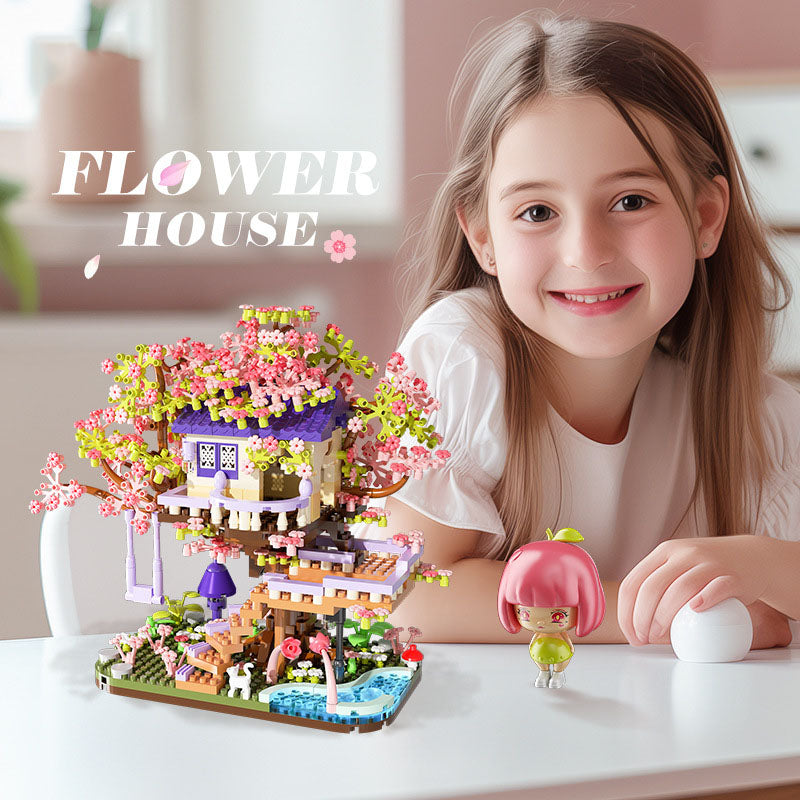 Assemblage de maison de fleurs Blocs de construction Microparticules Jouets Cadeau de Noël
