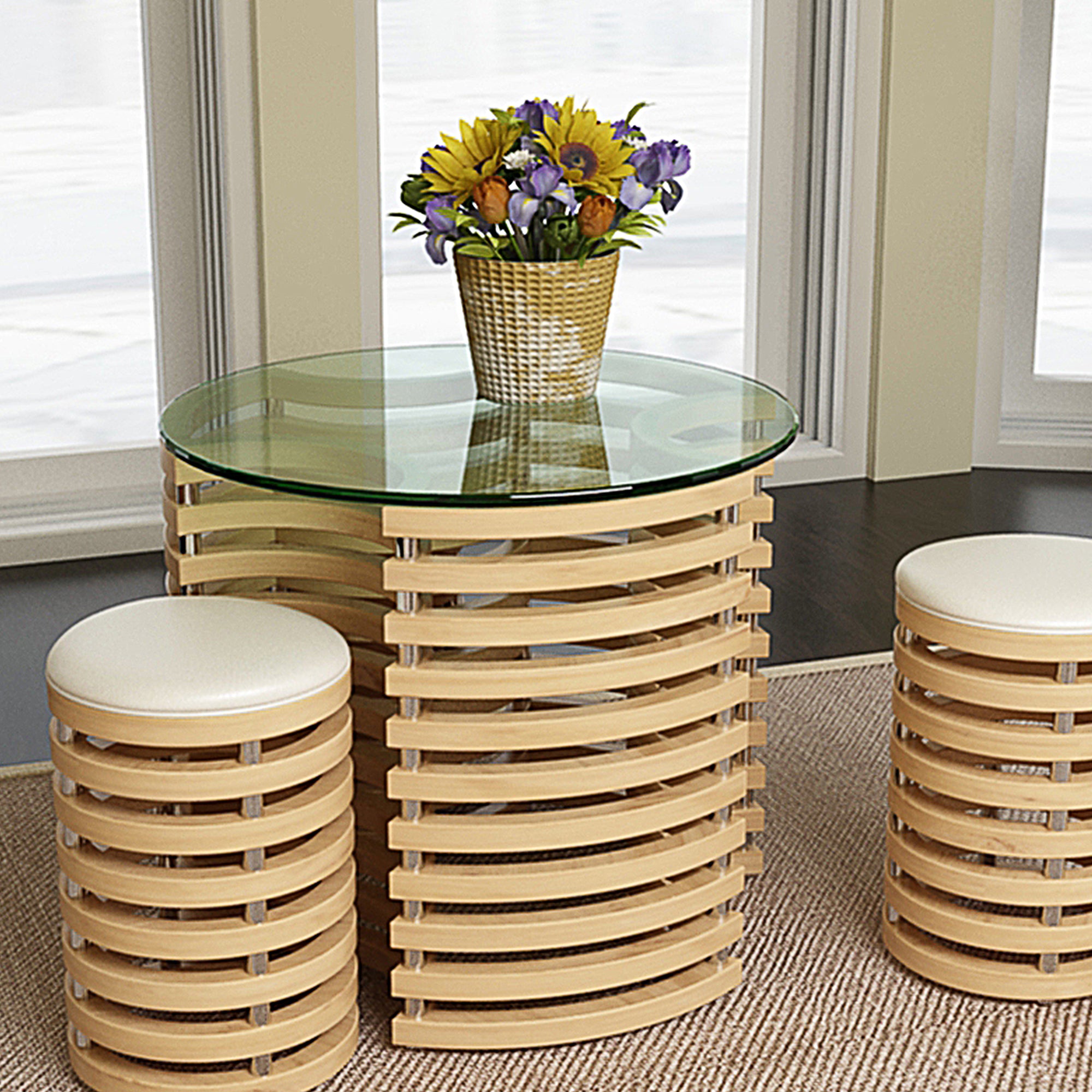 table en verre trempé avec pouf